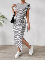 YSONA Striped Tie-Waist Midi Dress — side view | Women's Dress | Shop YSONA