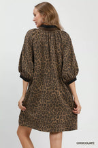 YSONA Umgee Leopard Print Quarter Zip Puff Sleeve Mini Dress — side view | Women's Dress | Shop YSONA