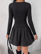 YSONA Square Neck Long Sleeve Bubble Hem Dress — model wearing | Women's Dress | Shop YSONA