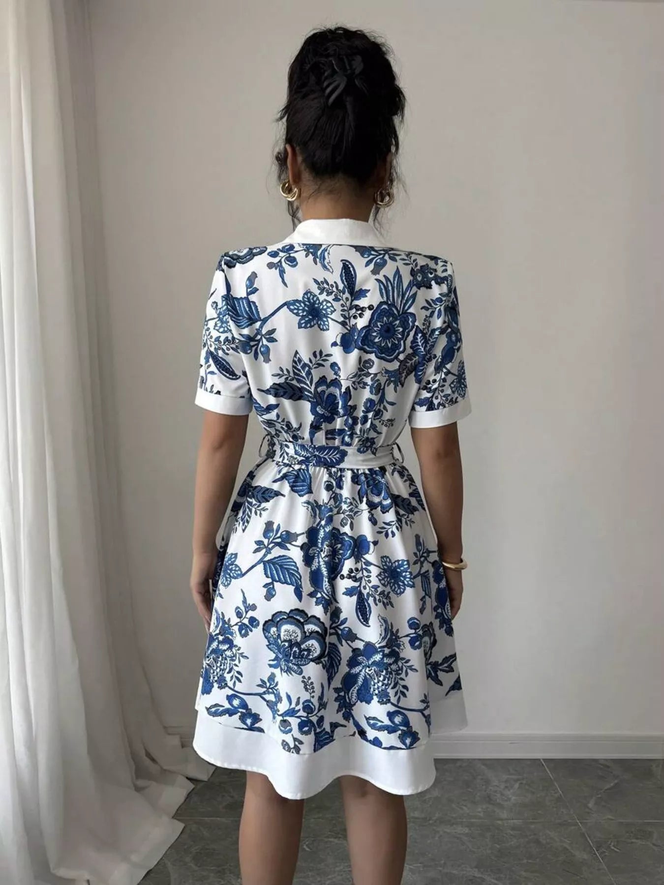YSONA Printed Button Front Mini Dress — model wearing | Women's Dress | Shop YSONA
