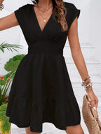 YSONA Tiered Cap Sleeve Mini Dress — fabric detail | Women's Dress | Shop YSONA