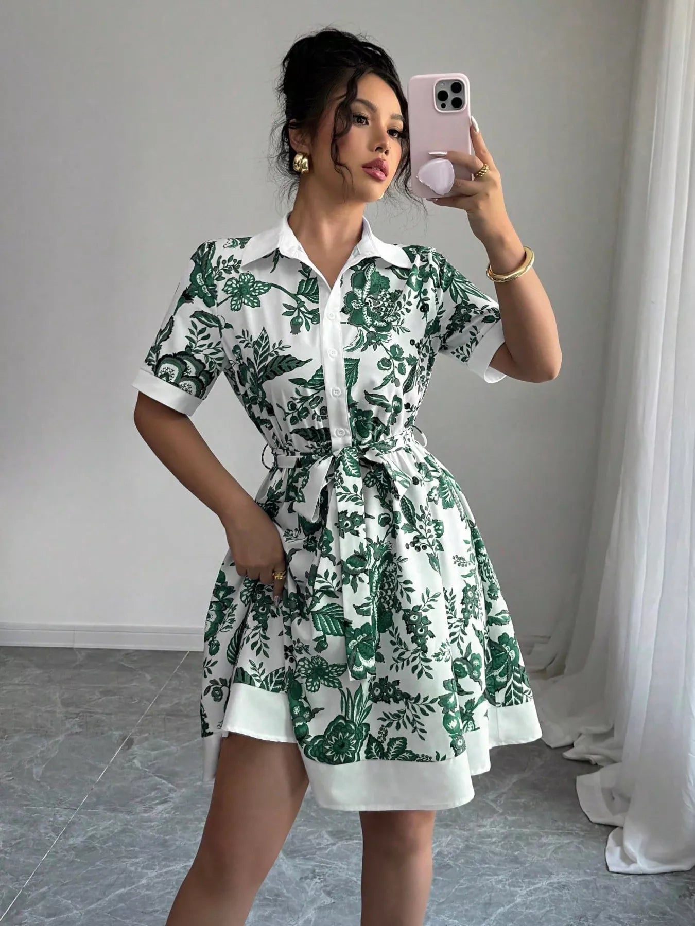 YSONA Printed Button Front Mini Dress — styling view | Women's Dress | Shop YSONA