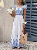 YSONA Printed Square Neck Maxi Dress — model wearing | Women's Dress | Shop YSONA