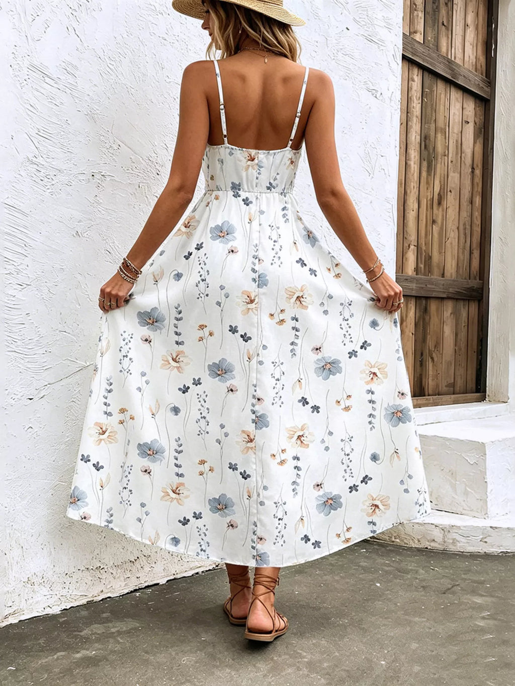 YSONA Floral Print Spaghetti Strap Midi Dress — back view | Women's Dress | Shop YSONA