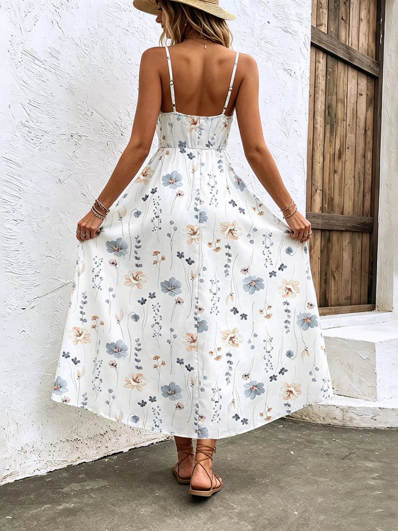 YSONA Floral Print Spaghetti Strap Midi Dress — back view | Women's Dress | Shop YSONA