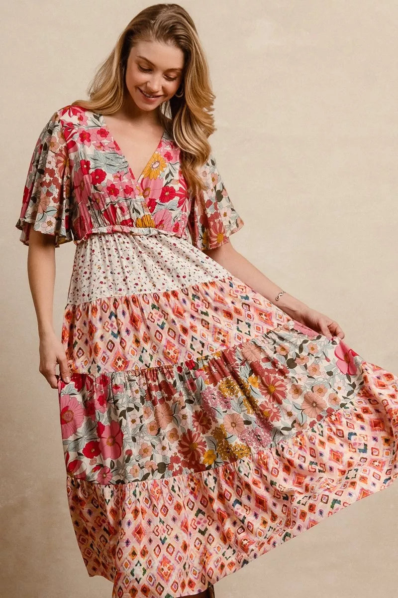 YSONA BiBi Floral Print Mix and Match Midi Dress — side view | Women's Dress | Shop YSONA