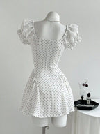 YSONA Lace Detail Polka Dot Mini Dress — model wearing | Women's Dress | Shop YSONA