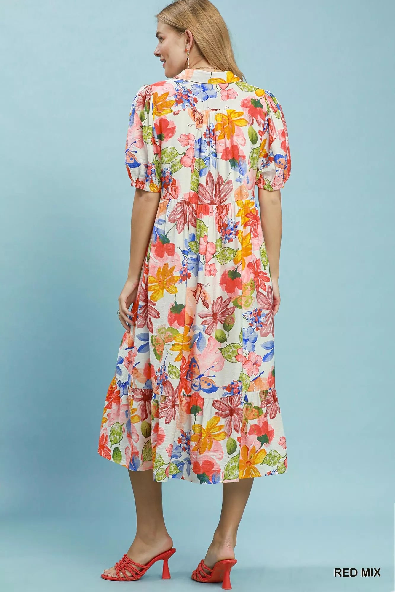 YSONA Umgee Watercolor Floral Tiered Midi Dress — side view | Women's Dress | Shop YSONA