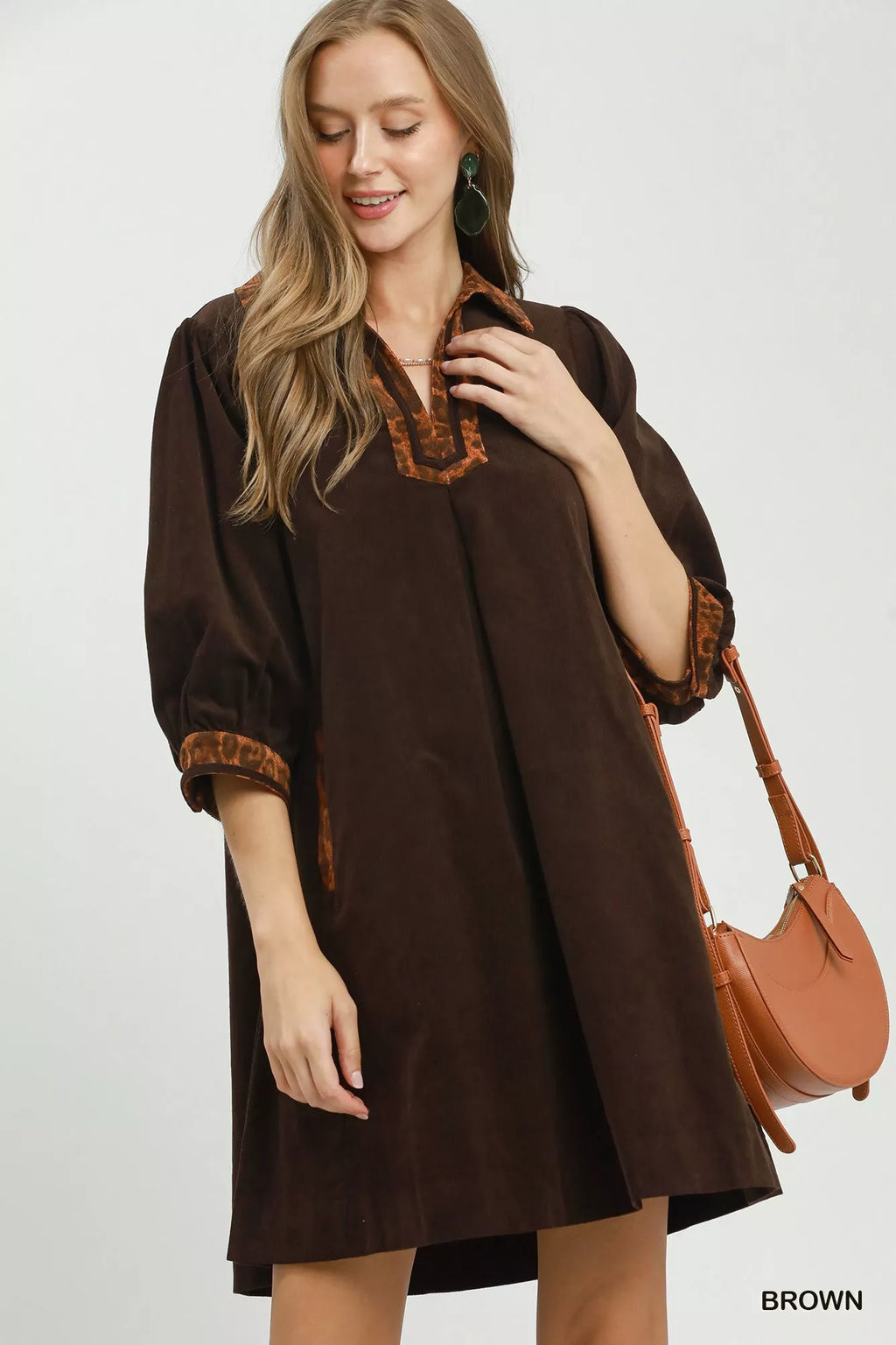 YSONA Umgee V-Neck Shift Dress with Contrast Trim — front view | Women's Dress | Shop YSONA