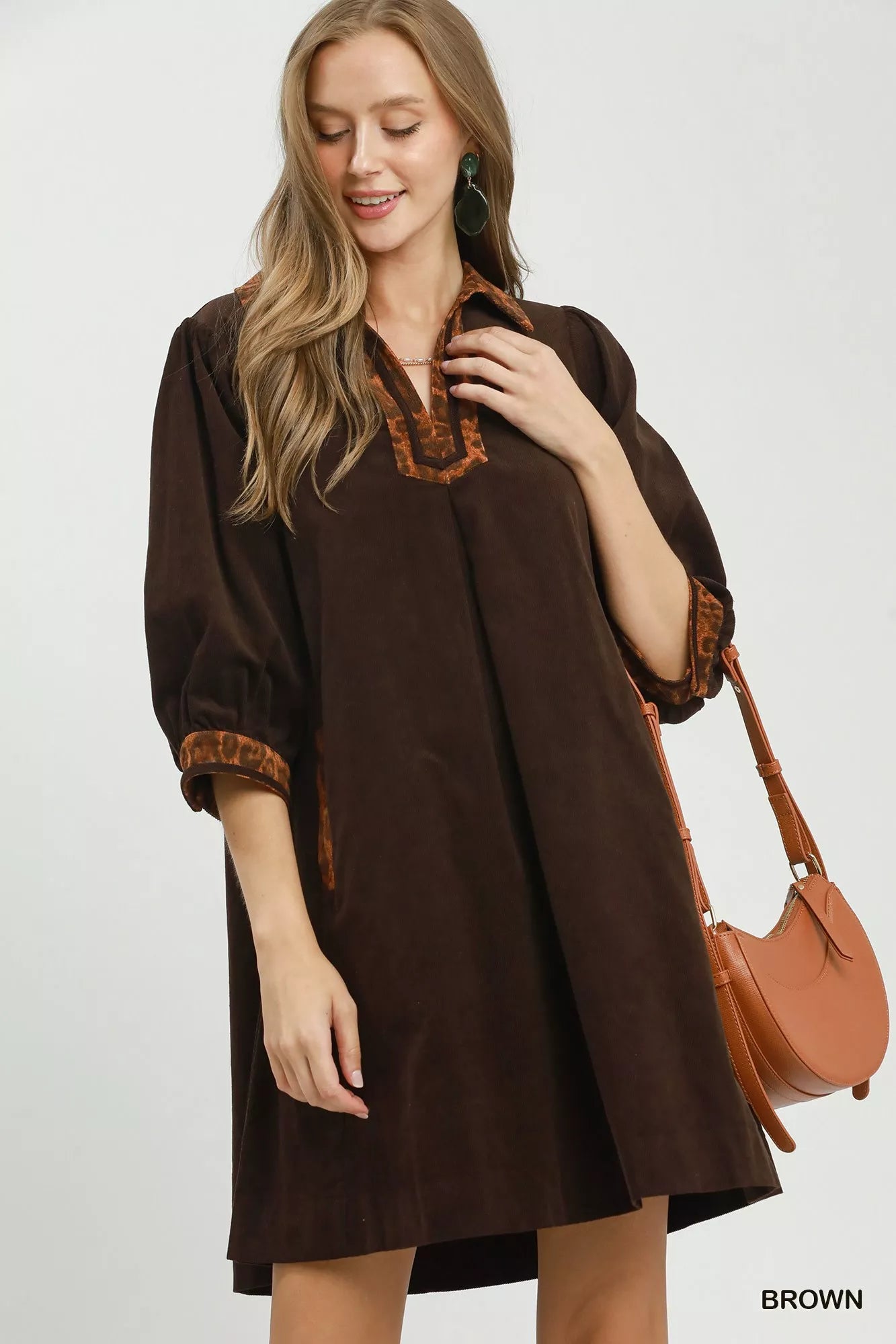 YSONA Umgee V-Neck Shift Dress with Contrast Trim — front view | Women's Dress | Shop YSONA