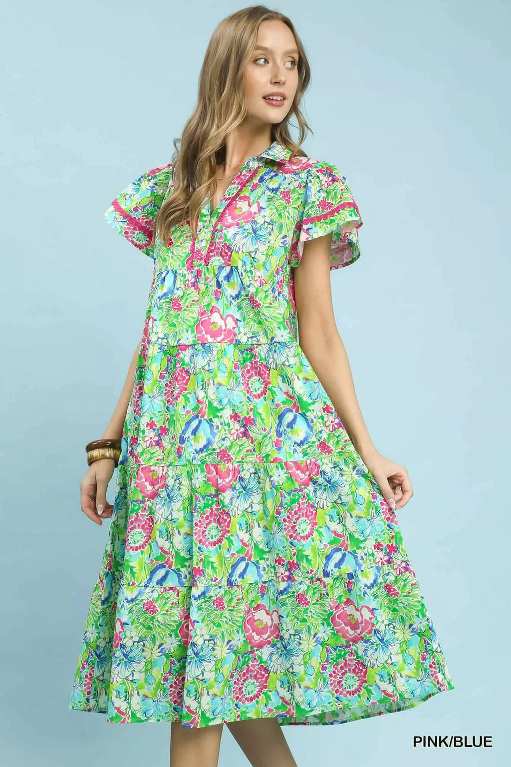 YSONA Umgee Bold Mixed Floral Tiered Midi Dress — back view | Women's Dress | Shop YSONA
