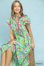 YSONA Umgee Bold Mixed Floral Tiered Midi Dress — detail view | Women's Dress | Shop YSONA