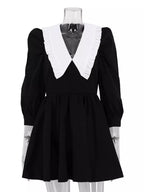 YSONA Puff Sleeve Contrast Collar Dress — side view | Women's Dress | Shop YSONA