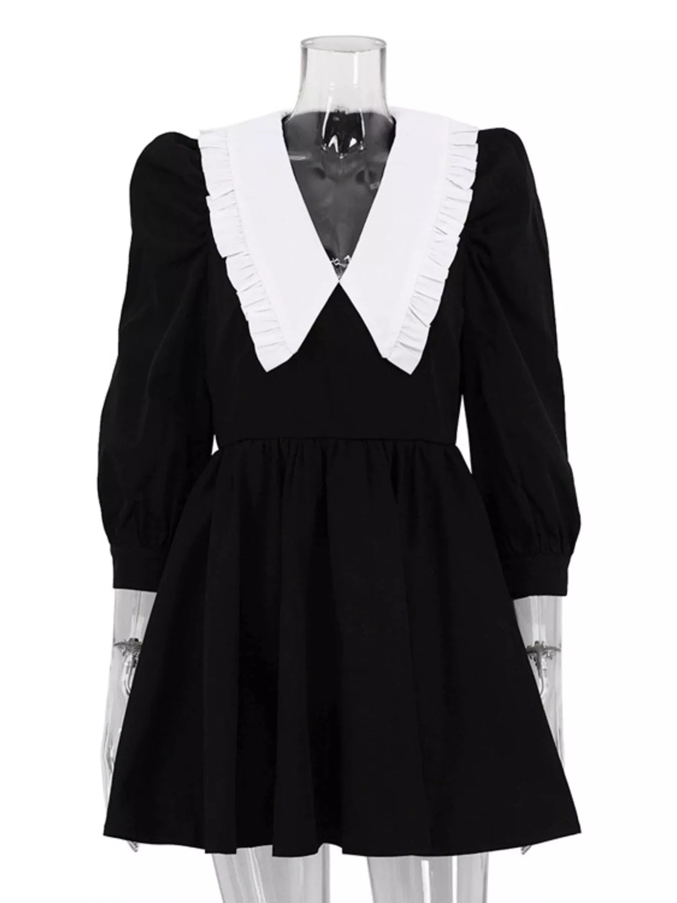 YSONA Puff Sleeve Contrast Collar Dress — side view | Women's Dress | Shop YSONA