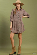 YSONA Umgee Plaid Button Down Oversized Shirt Dress — model wearing | Women's Dress | Shop YSONA