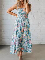 YSONA Floral Smocked Square Neck Midi Dress — front view | Women's Dress | Shop YSONA