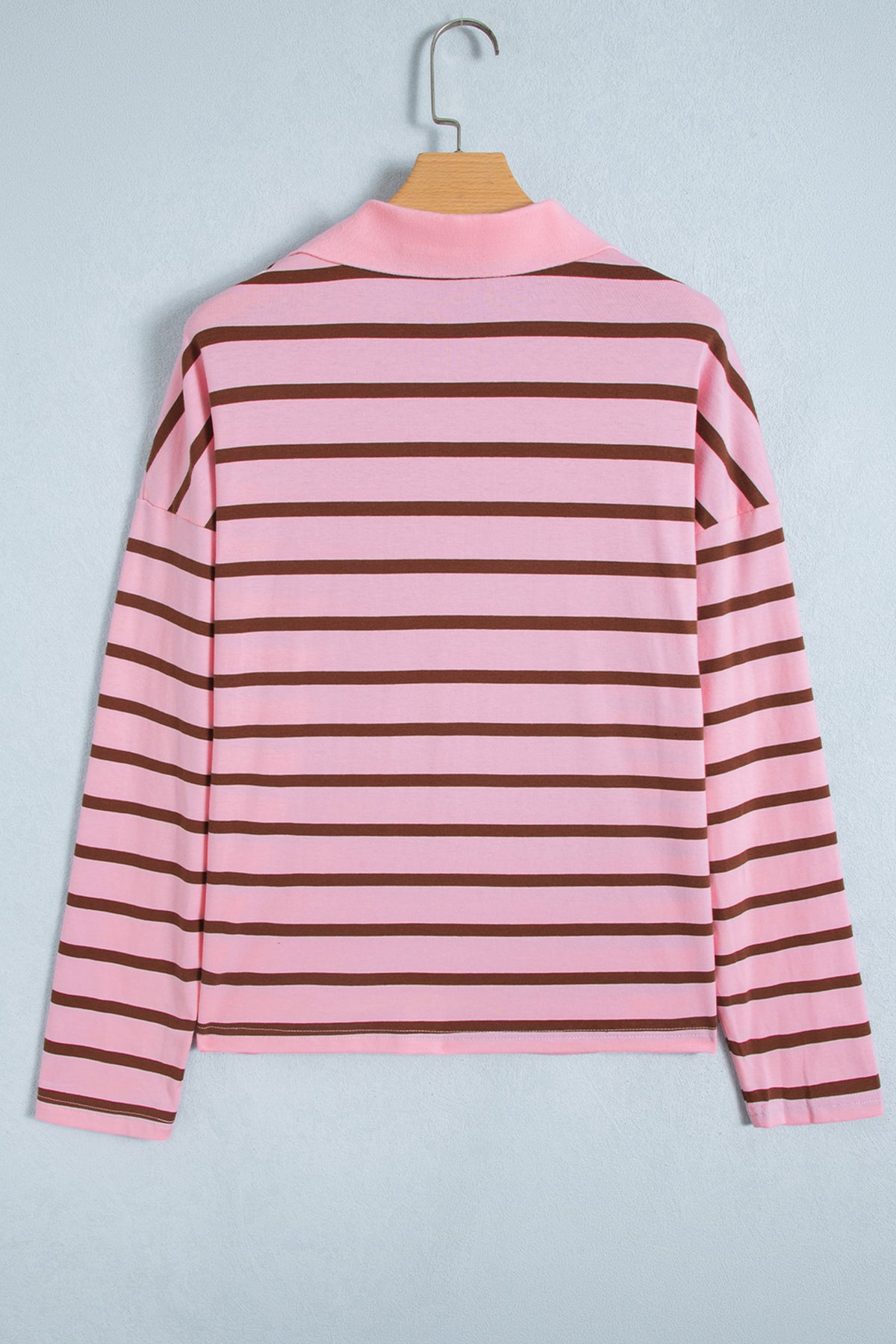 Pink Stripe Striped Long Sleeve Collar Shift Top