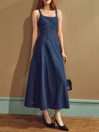 YSONA Square Neck A-Line Denim Dress — front view | Women's Dress | Shop YSONA