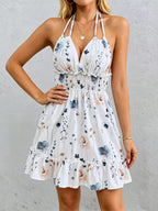 YSONA Floral Print Halter Neck Mini Dress — model wearing | Women's Dress | Shop YSONA