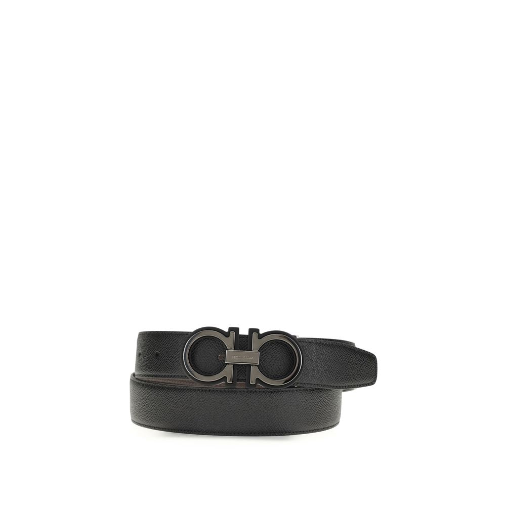 Ferragamo Black Calf Leather Bos Taurus Regular Belt - YSONA