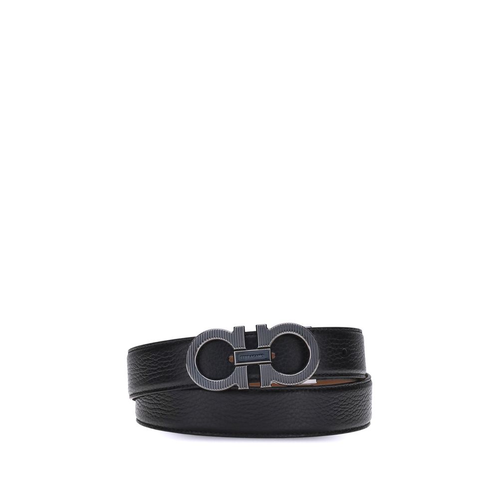 Ferragamo Black Calf Leather Bos Taurus Regular Belt - YSONA