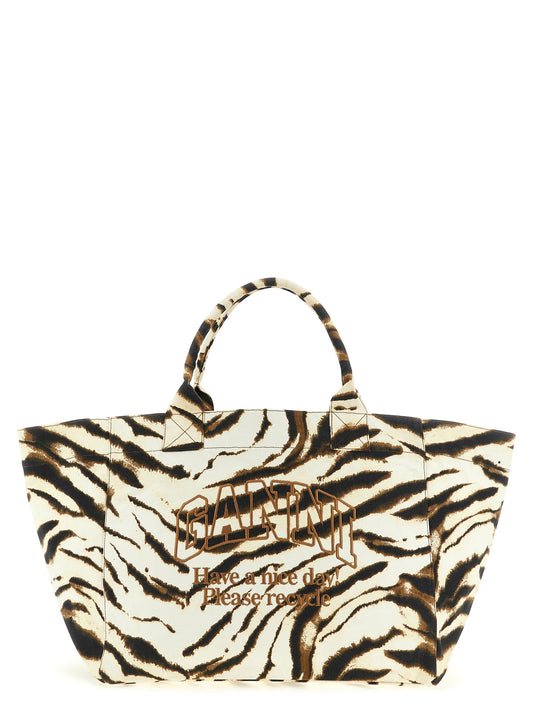 Ganni Beige Recycled Cotton Tote Bag