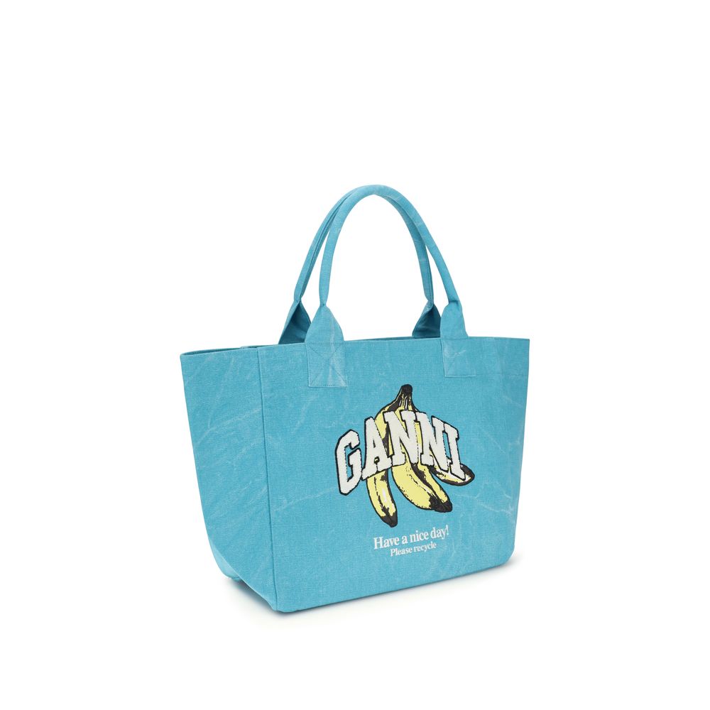 Ganni Blue Recycled Cotton Shoulder Bag - view 2