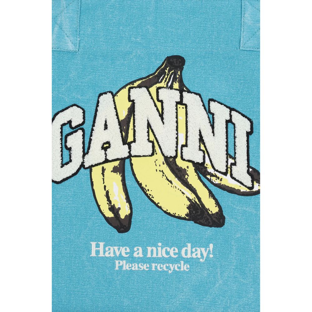 Ganni Blue Recycled Cotton Shoulder Bag - view 4