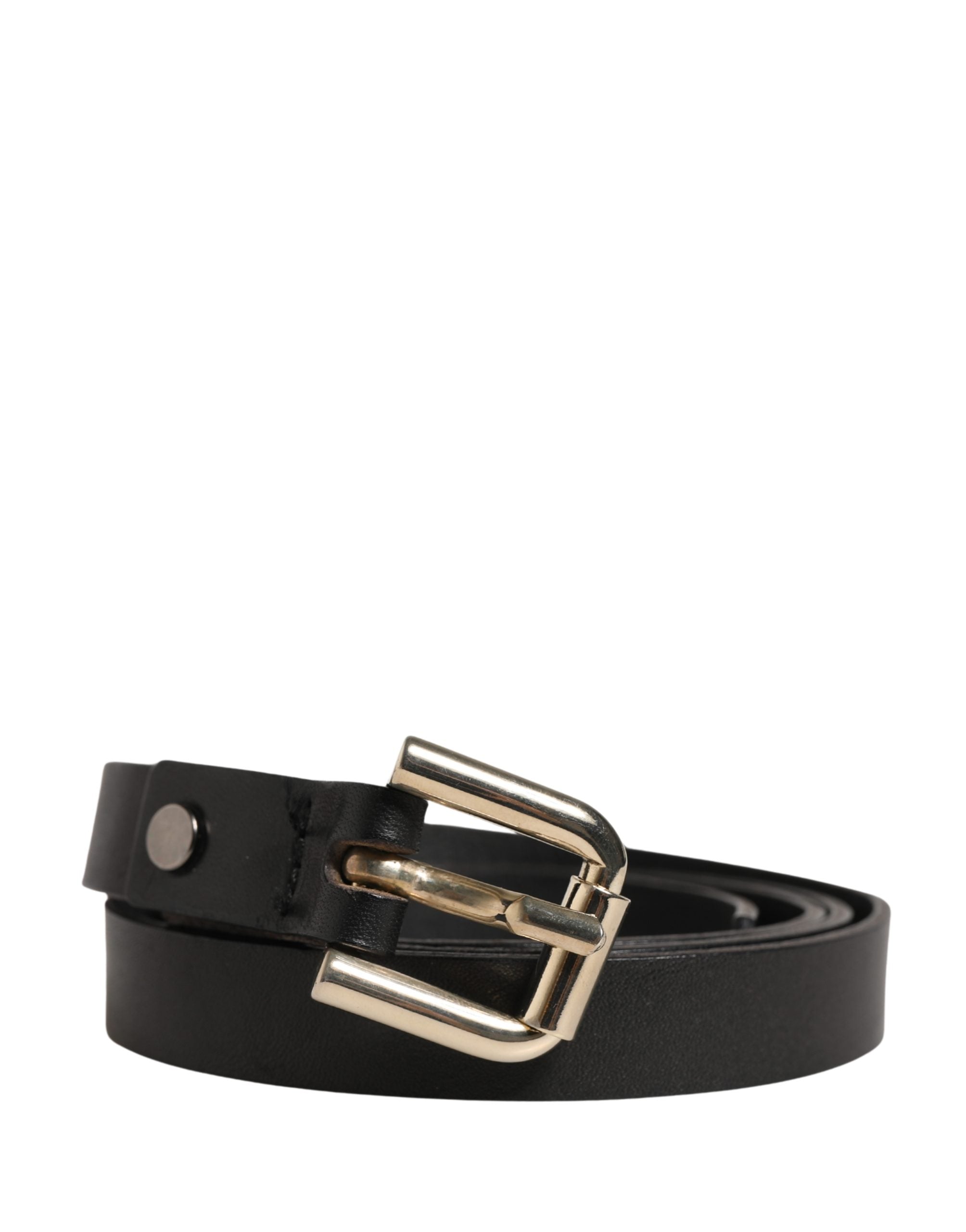 GF Ferre Black Leather Slim Gold Tone Buckle Waist Men Belt - YSONA