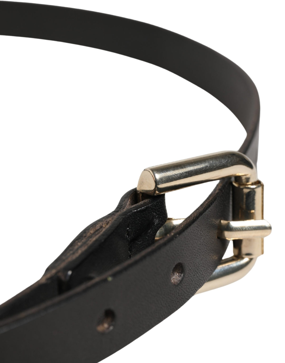 GF Ferre Black Leather Slim Gold Tone Buckle Waist Men Belt - view 4