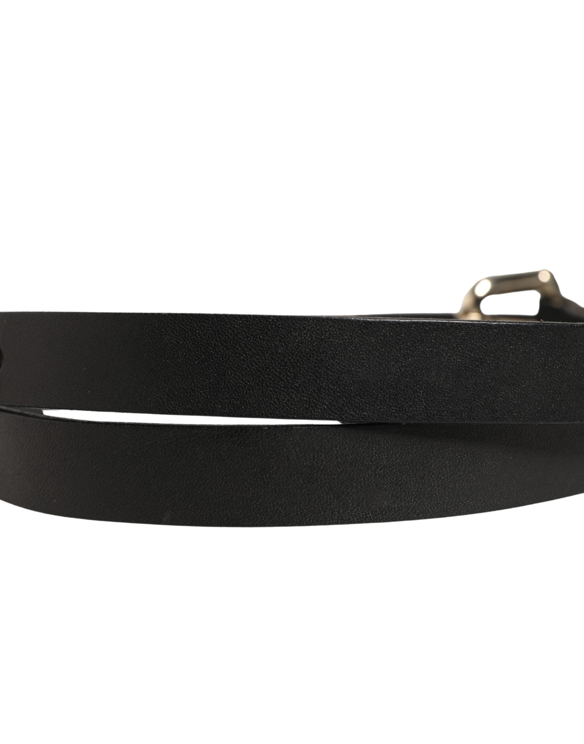 GF Ferre Black Leather Slim Gold Tone Buckle Waist Men Belt - view 5