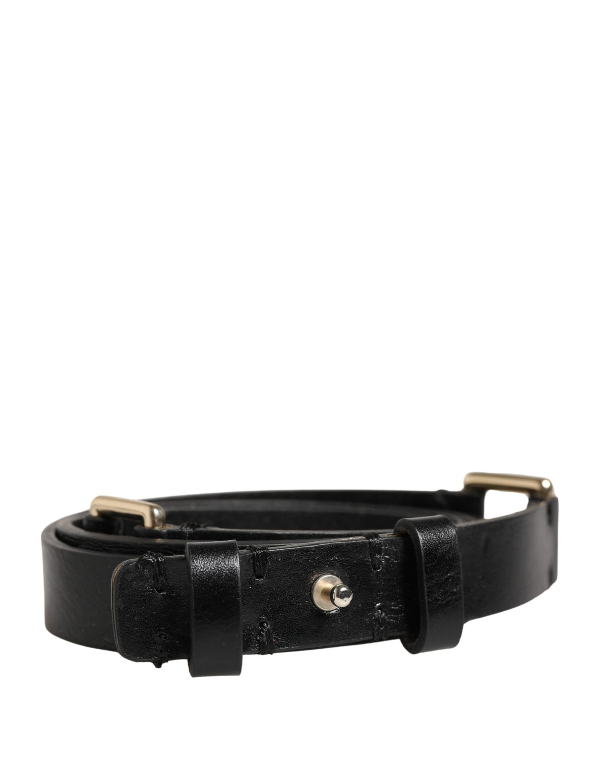 GF Ferre Black Leather Thin Gold Metal Brass Buckle Waist Belt - view 2