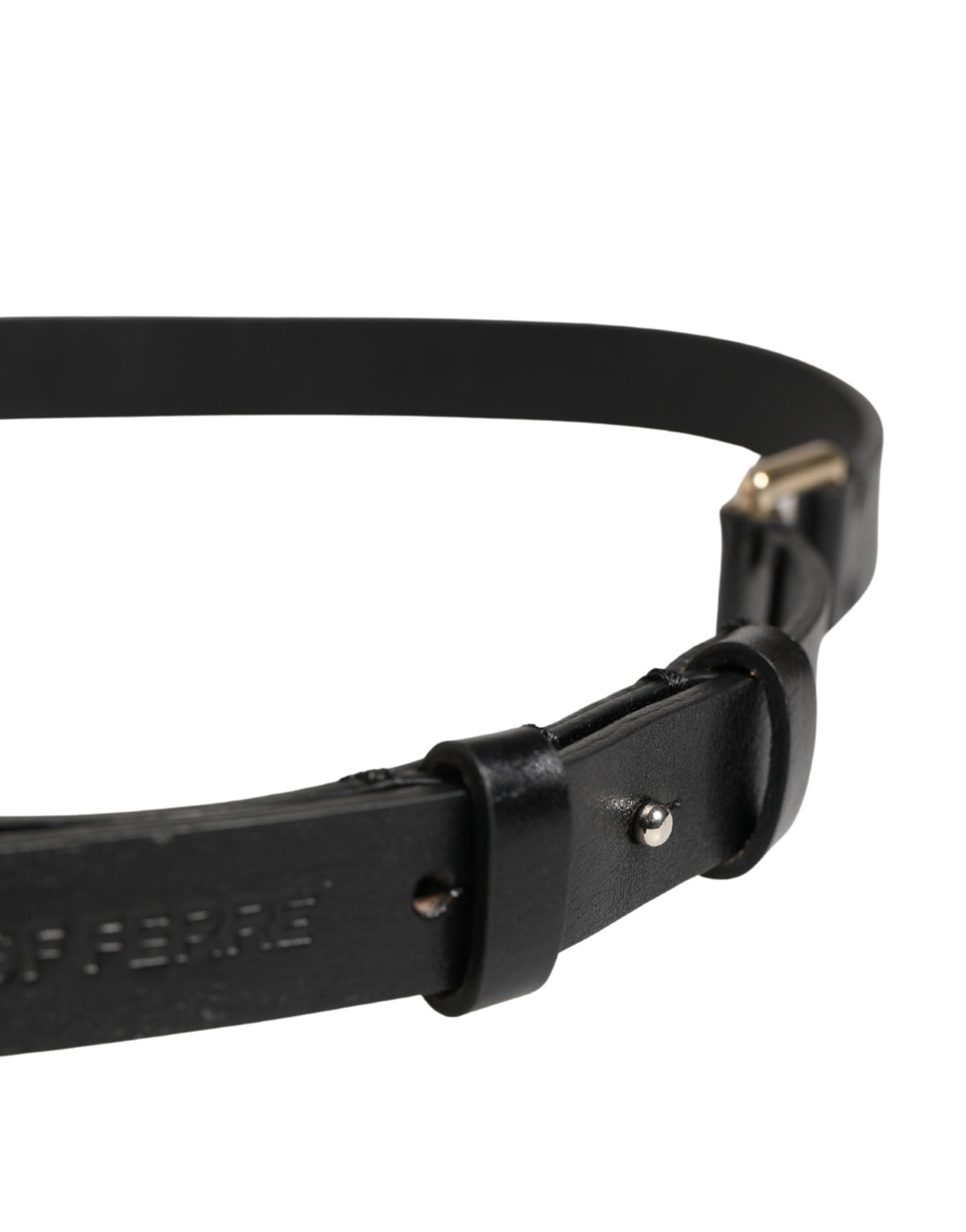 GF Ferre Black Leather Thin Gold Metal Brass Buckle Waist Belt - view 4