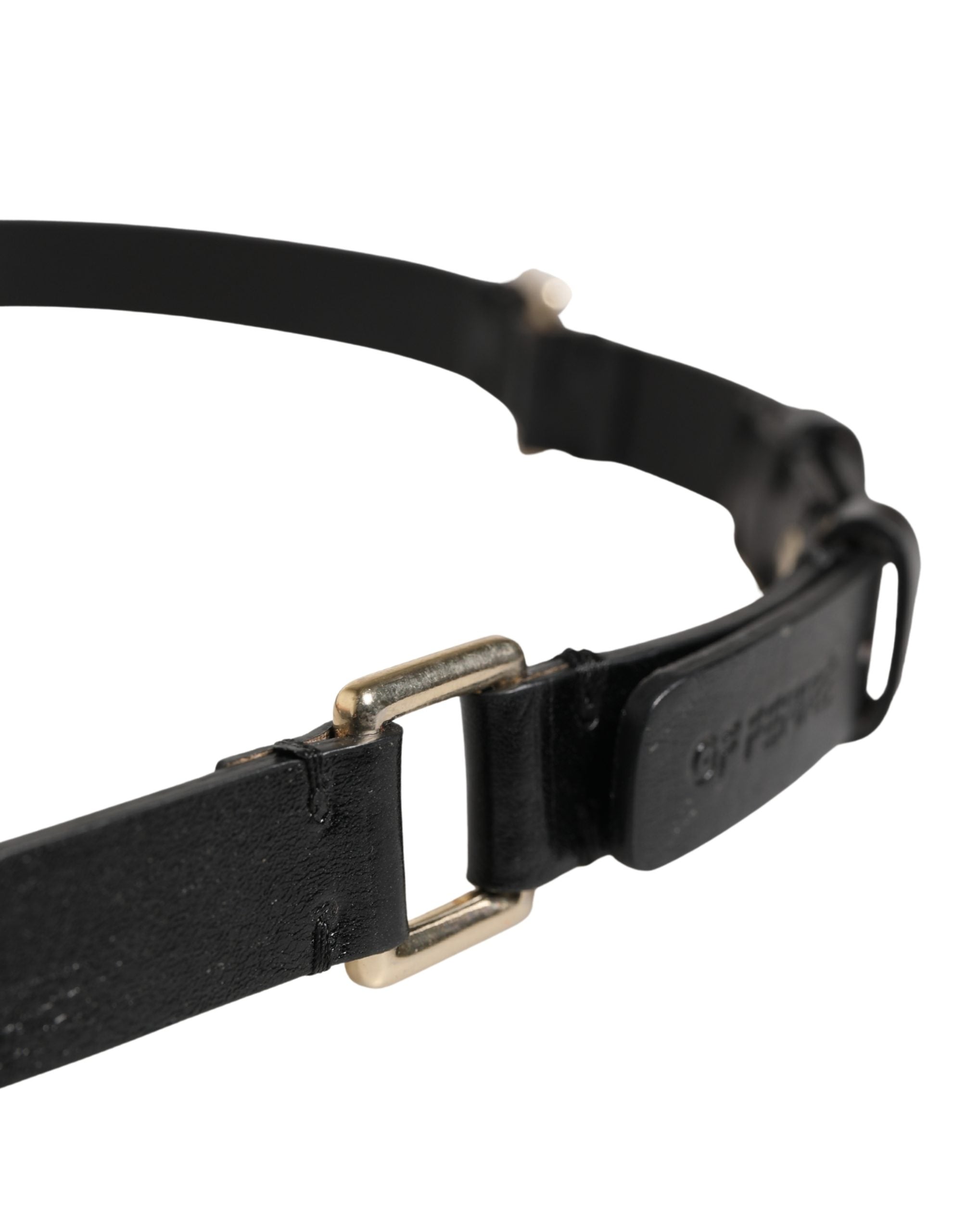 GF Ferre Black Leather Thin Gold Metal Brass Buckle Waist Belt - view 5