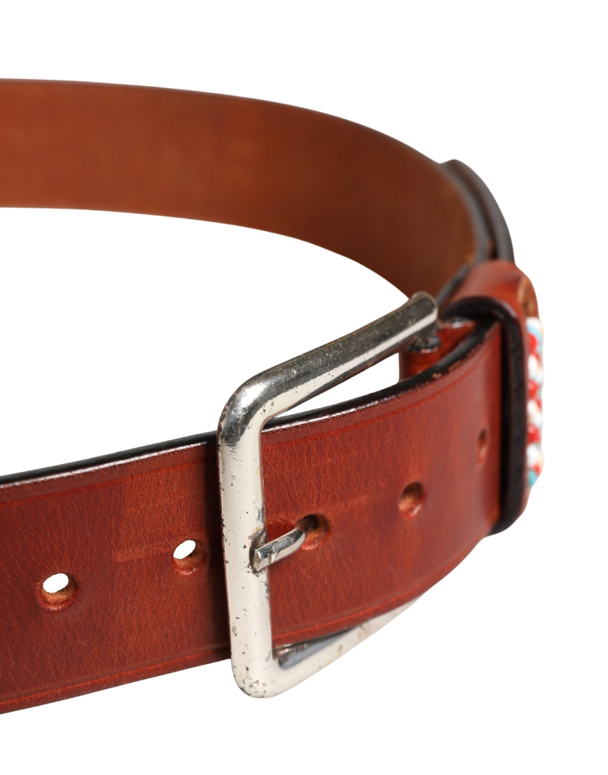 GF Ferre Bordeaux Wide Leather Waist Gold Silver Buckle Belt - view 4