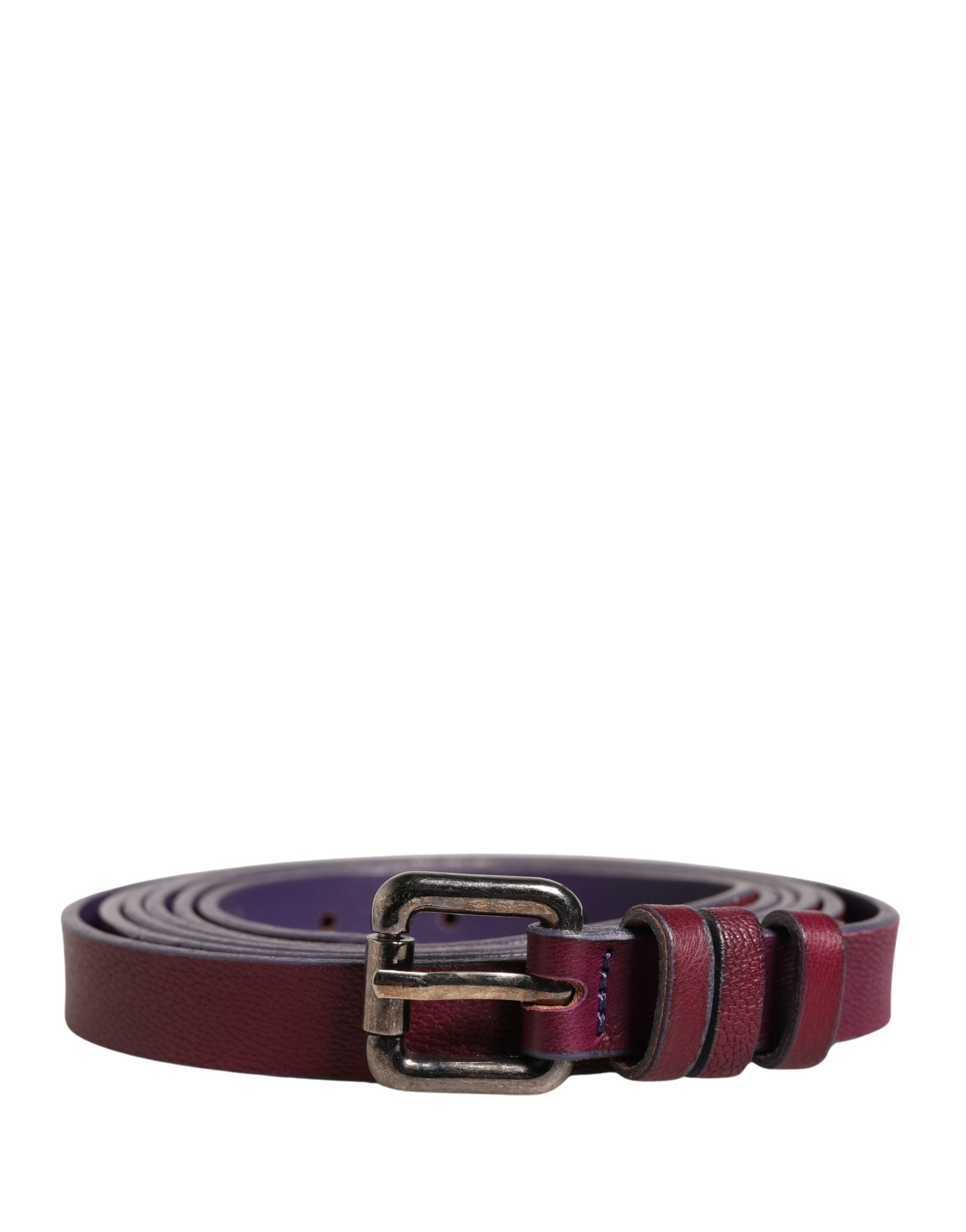 GF Ferre Maroon Leather Silver Metal Buckle Waist Women Belt - YSONA