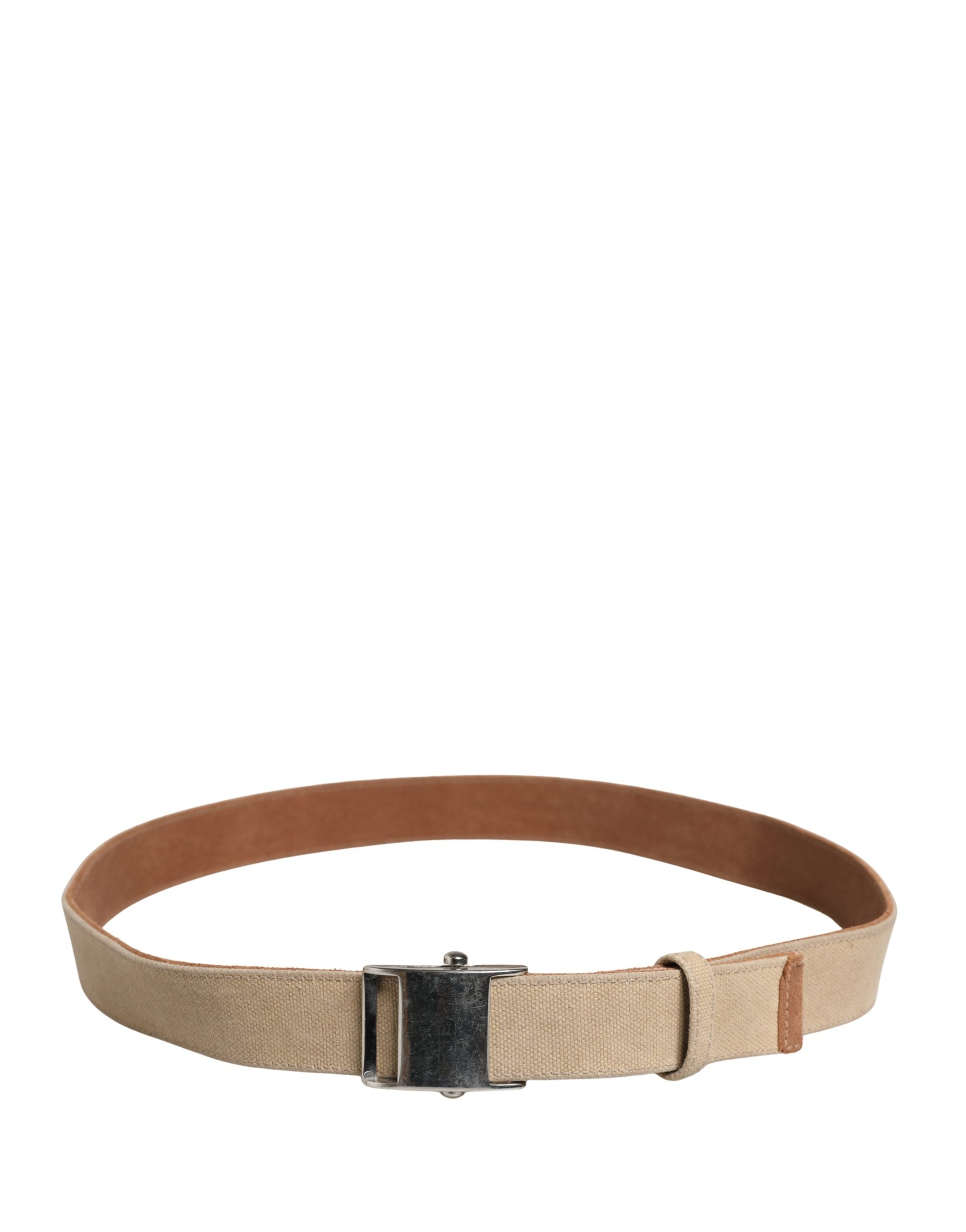 GF Ferre Men Beige Canvas Silver Metal Buckle Cintura Belt - view 3
