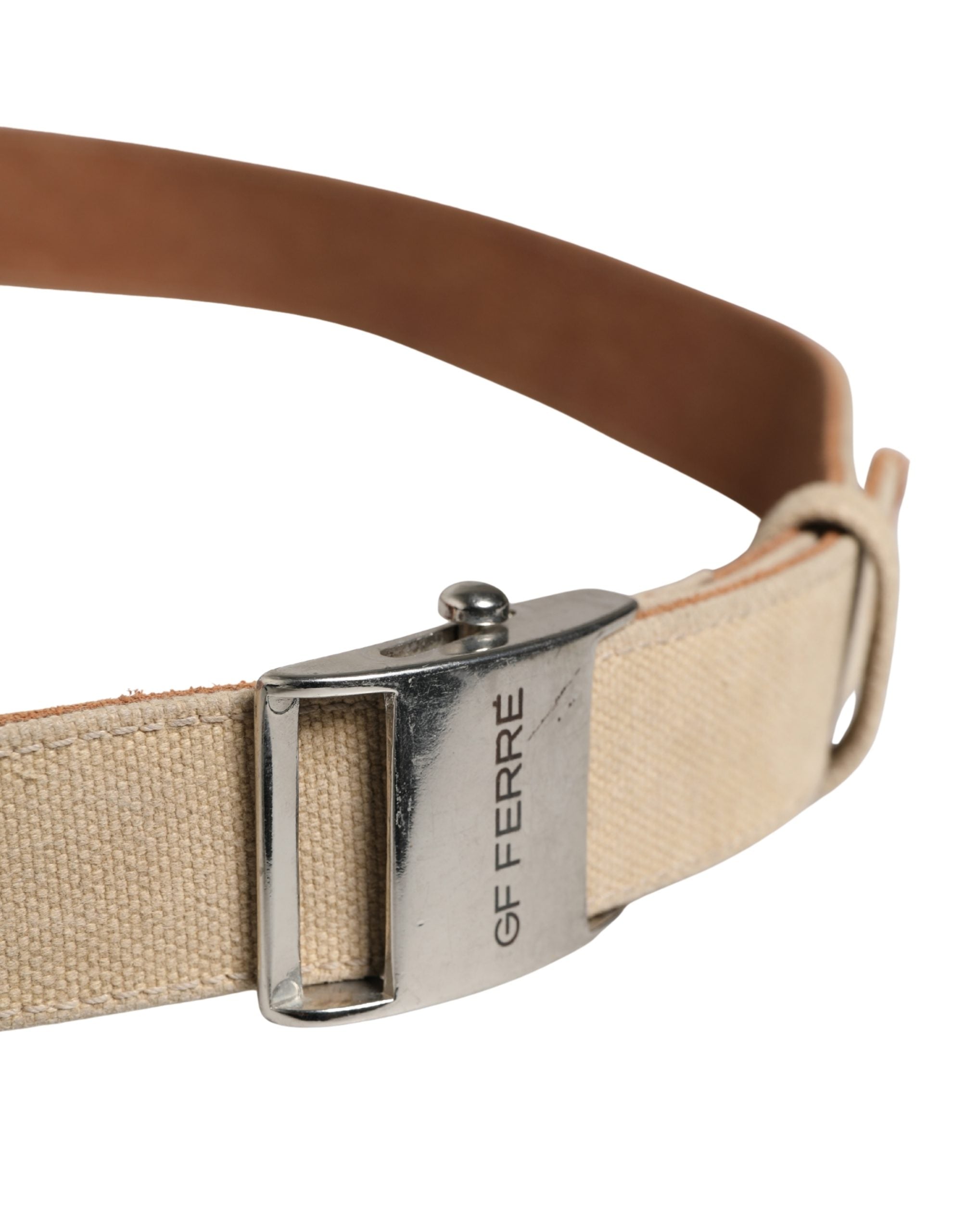 GF Ferre Men Beige Canvas Silver Metal Buckle Cintura Belt - view 4