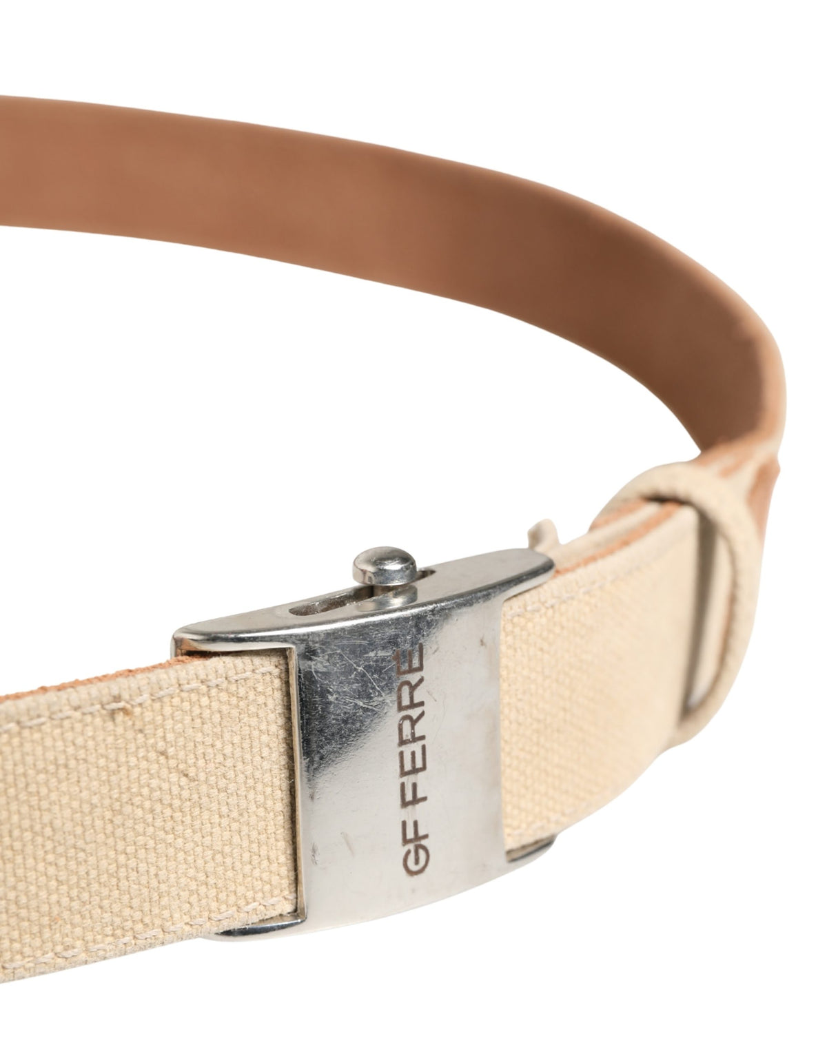 GF Ferre Men Beige Canvas Silver Metal Buckle Cintura Belt - view 4