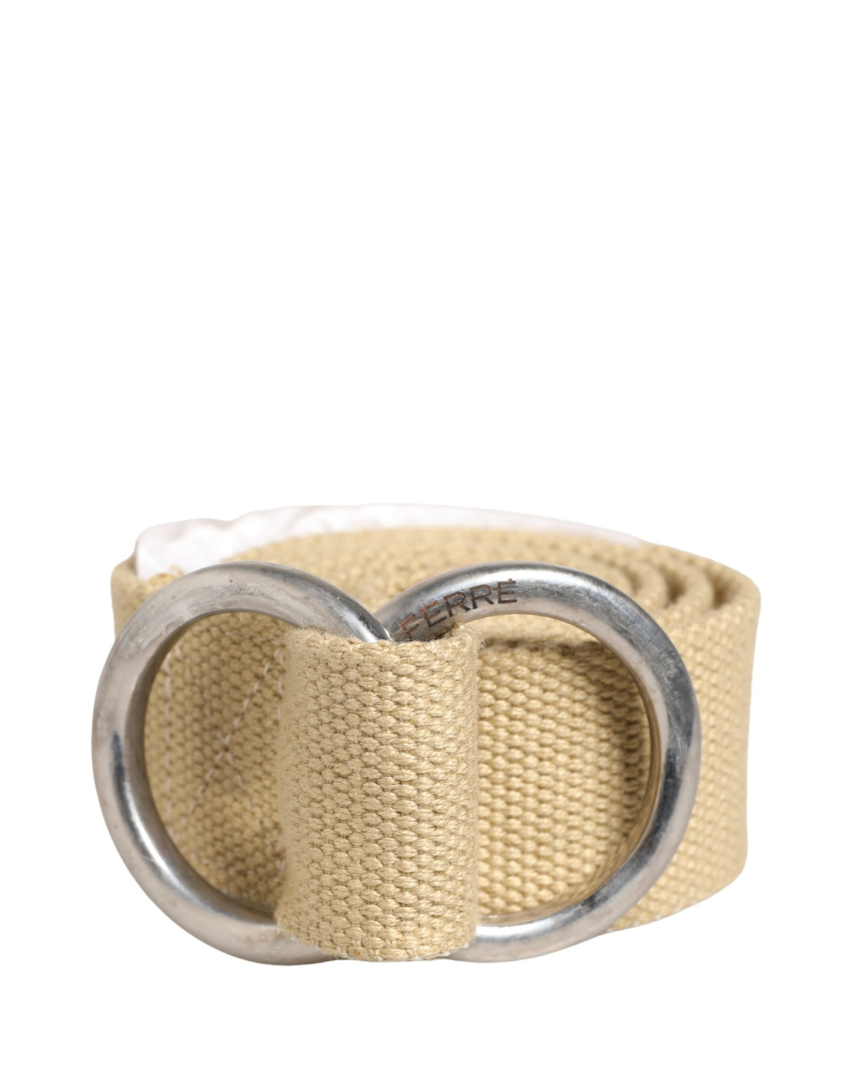 GF Ferre Men Beige Canvas Silver Metal Buckle Cintura Belt - view 2