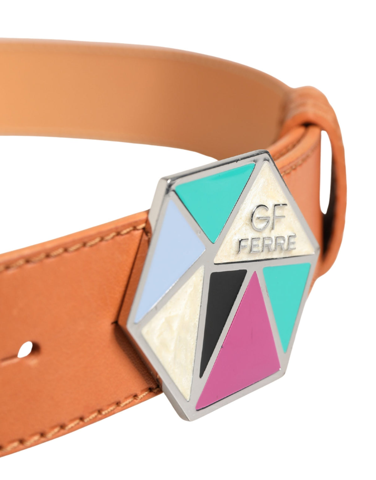GF Ferre Orange Leather Hexagon Metal Buckle Waist Women Belt - view 4