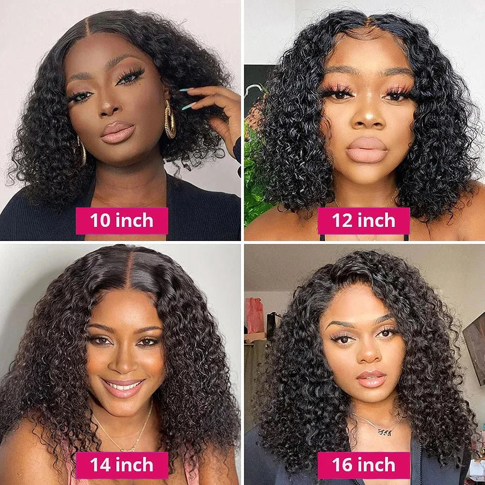 Glueless Water Wave Bob Wig – 4x4 Pre-Cut Lace Closure, Ready-to-Wear Curly