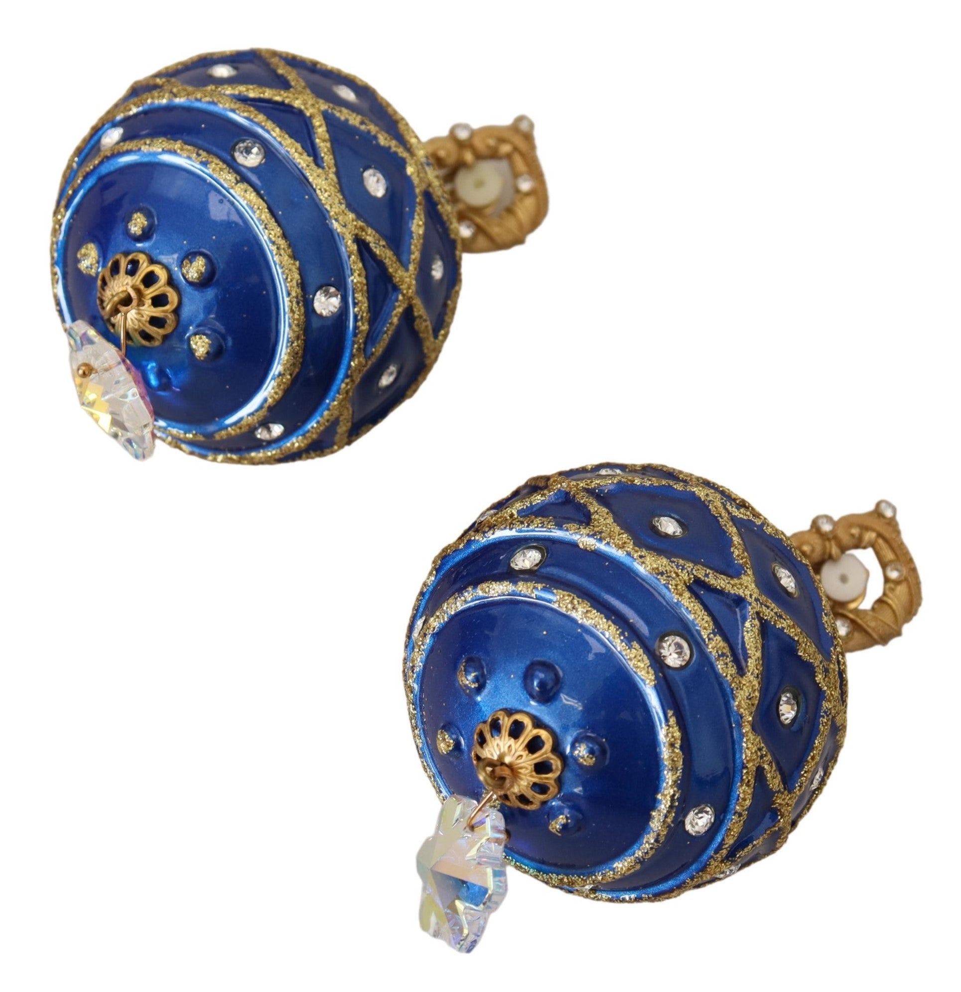 Dolce & Gabbana Gold Brass Blue Dangle Ball Crystal Clip On Earrings - view 4