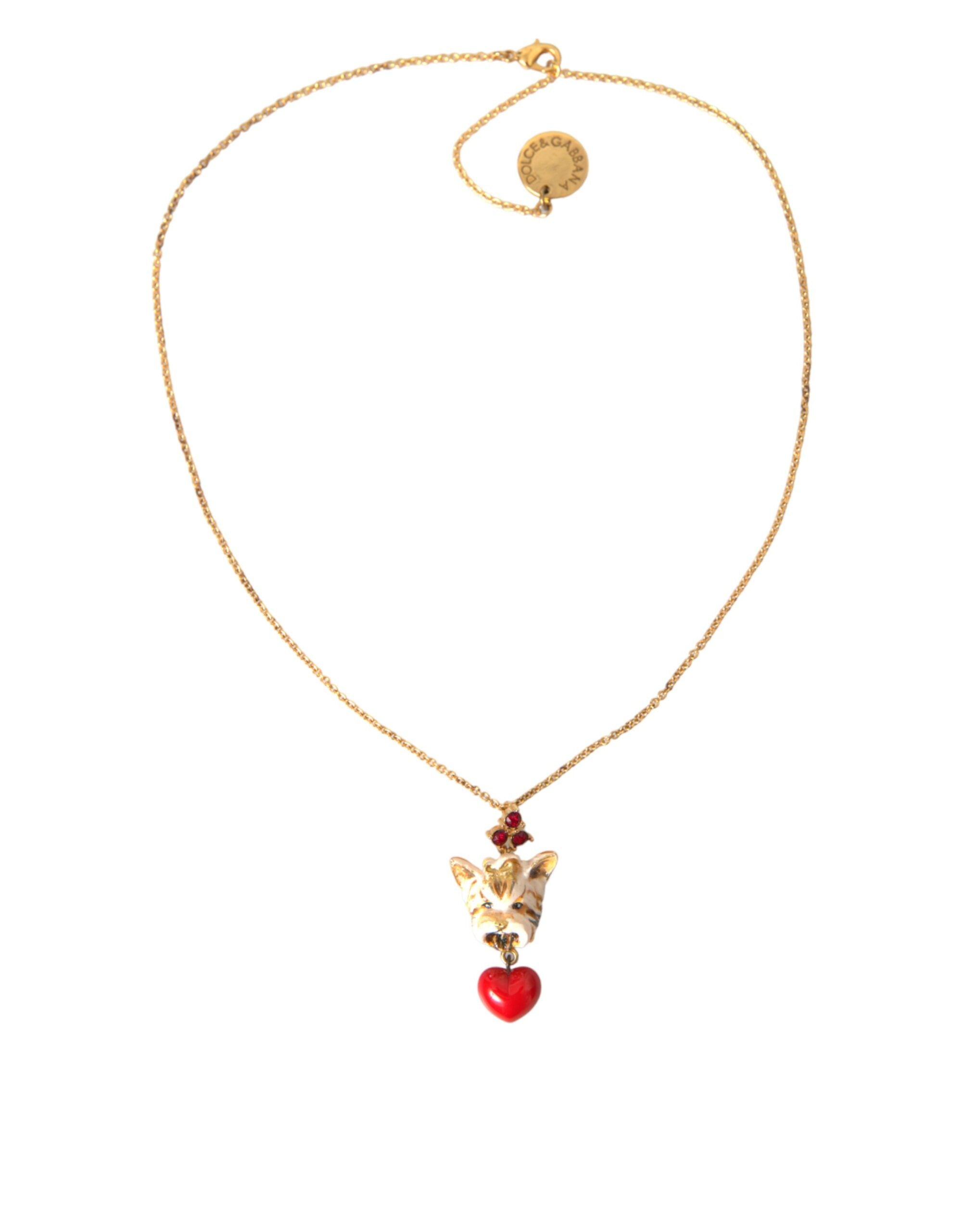 Dolce & Gabbana Gold Brass Chain Dog Heart Pendant Charm Necklace - YSONA