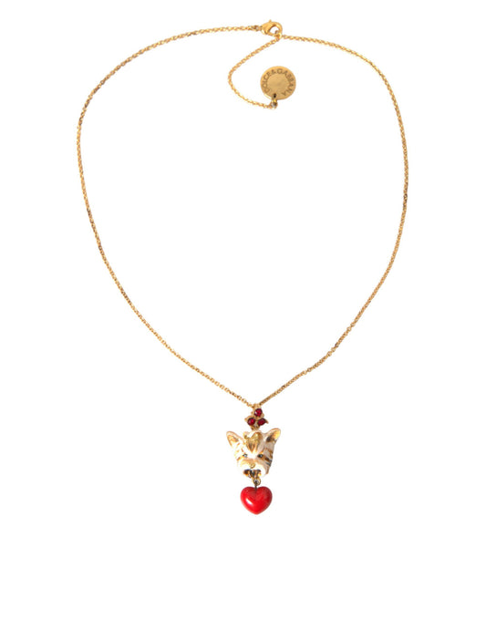 Dolce & Gabbana Gold Brass Chain Dog Heart Pendant Charm Necklace - YSONA