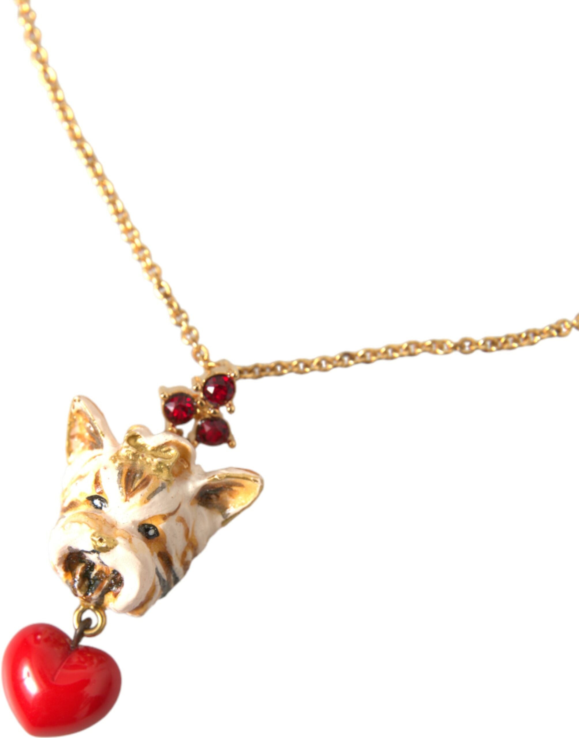 Dolce & Gabbana Gold Brass Chain Dog Heart Pendant Charm Necklace - view 2