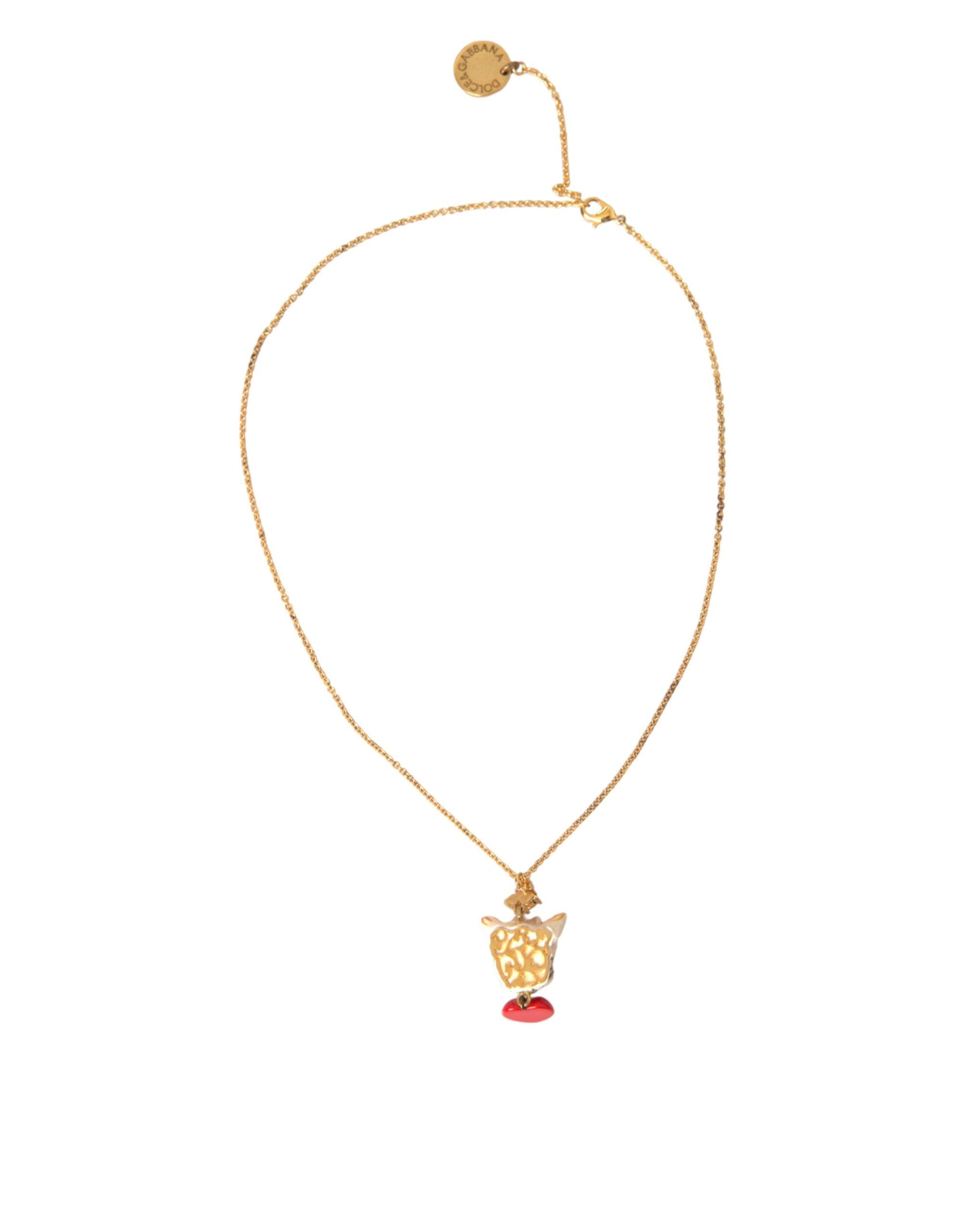 Dolce & Gabbana Gold Brass Chain Dog Heart Pendant Charm Necklace - view 4