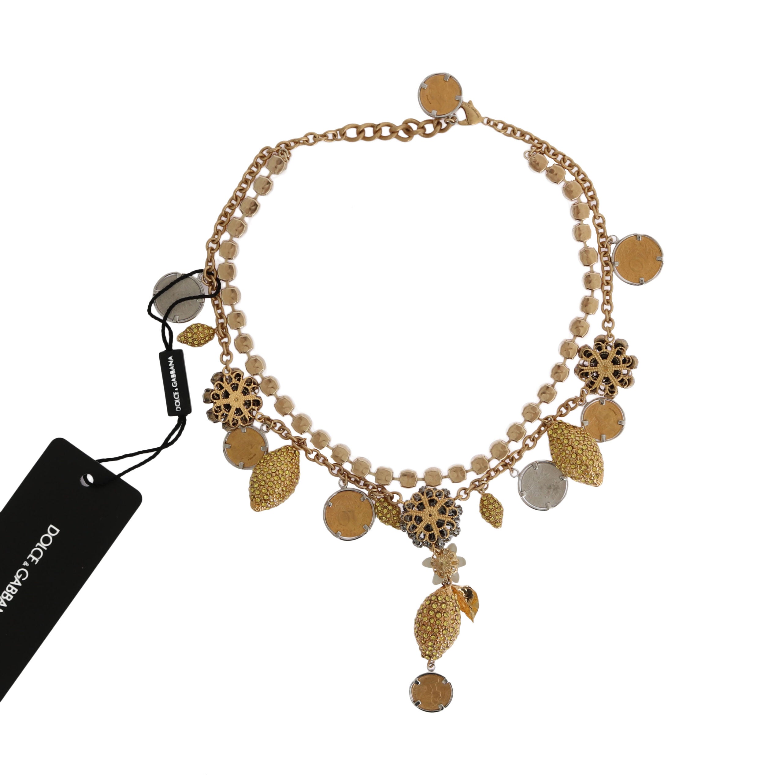 Dolce & Gabbana Gold Brass Crystal Logo Pineapple Statement Necklace - view 2