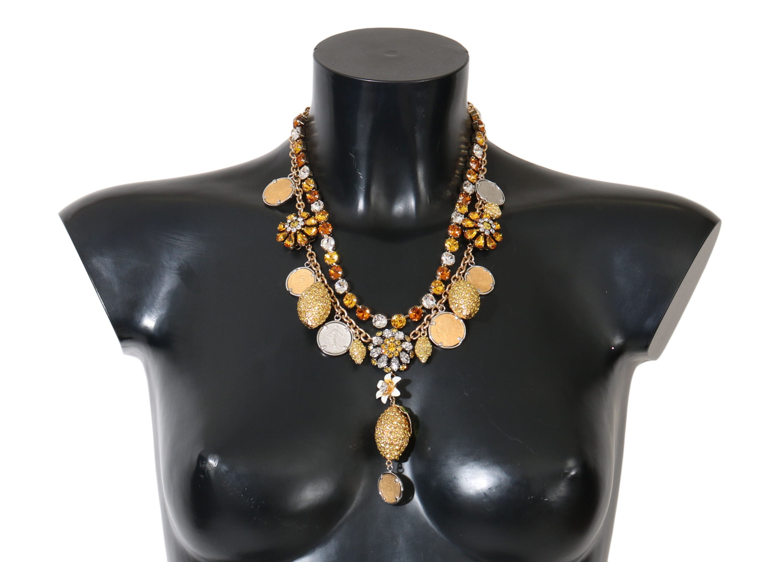 Dolce & Gabbana Gold Brass Crystal Logo Pineapple Statement Necklace - view 3
