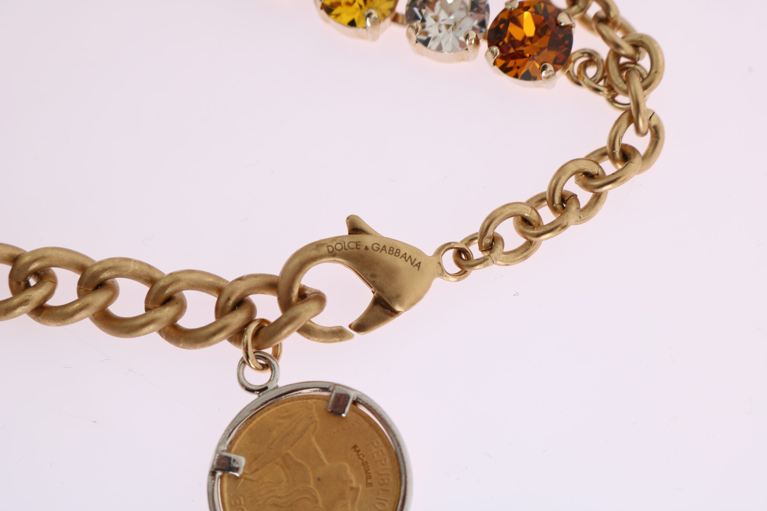 Dolce & Gabbana Gold Brass Crystal Logo Pineapple Statement Necklace - view 4